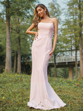 Sheath/Column Stretch Crepe Ruched Strapless Sleeveless Sweep/Brush Train Bridesmaid Dresses TPP0005005