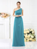 Sheath/Column One-Shoulder Sleeveless Long Satin Bridesmaid Dresses TPP0005457