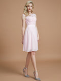 A-Line/Princess Bateau Sleeveless Lace Short/Mini Chiffon Bridesmaid Dresses TPP0005467