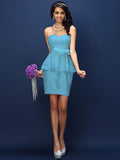 Sheath/Column Sweetheart Lace Sleeveless Short Satin Bridesmaid Dresses TPP0005531