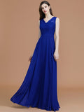 A-Line/Princess V-neck Sleeveless Floor-Length Lace Chiffon Bridesmaid Dresses TPP0005542