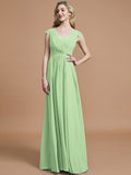 A-Line/Princess V-neck Sleeveless Ruched Floor-Length Chiffon Bridesmaid Dresses TPP0005567