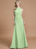 A-Line/Princess Scoop Chiffon Sleeveless Floor-Length Bridesmaid Dresses TPP0005455