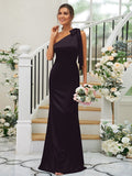 Sheath/Column Silk like Satin Bowknot One-Shoulder Sleeveless Floor-Length Bridesmaid Dresses TPP0004917