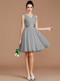 A-Line/Princess V-neck Sleeveless Sash/Ribbon/Belt Short/Mini Chiffon Bridesmaid Dresses TPP0005048