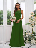 A-Line/Princess Chiffon Applique Square Sleeveless Floor-Length Bridesmaid Dresses TPP0004921