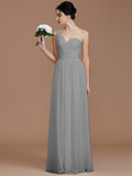 A-Line/Princess One-Shoulder Sleeveless Ruched Floor-Length Chiffon Bridesmaid Dresses TPP0005033