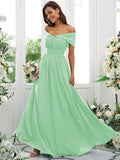 A-Line/Princess Chiffon Ruched Off-the-Shoulder Sleeveless Floor-Length Bridesmaid Dresses TPP0004920