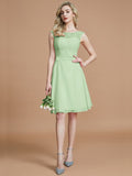 A-Line/Princess Bateau Sleeveless Lace Short/Mini Chiffon Bridesmaid Dresses TPP0005467