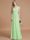 A-Line/Princess V-neck Chiffon Floor-Length Sleeveless Bridesmaid Dresses TPP0005466