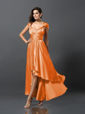 Sheath/Column Sleeveless High Low Silk like Satin Bridesmaid Dresses TPP0005141