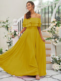 A-Line/Princess Chiffon Ruffles Off-the-Shoulder Sleeveless Floor-Length Bridesmaid Dresses TPP0004914