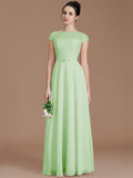 A-Line/Princess Bateau Sleeveless Lace Floor-Length Chiffon Bridesmaid Dresses TPP0005198