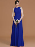 A-Line/Princess Jewel Sleeveless Floor-Length Ruched Chiffon Bridesmaid Dresses TPP0005645