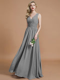 A-Line/Princess Sleeveless V-neck Floor-Length Chiffon Bridesmaid Dresses TPP0005347