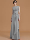 Sheath/Column Jewel Sleeveless Floor-Length Lace Chiffon Bridesmaid Dresses TPP0005461