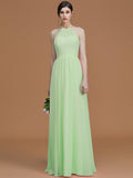 A-Line/Princess Halter Sleeveless Floor-Length Ruched Chiffon Bridesmaid Dresses TPP0005663