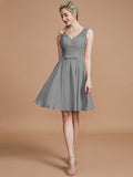 A-Line/Princess V-neck Sleeveless Lace Short/Mini Chiffon Bridesmaid Dresses TPP0005355