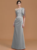 Trumpet/Mermaid One-Shoulder Sleeveless Floor-Length Ruched Satin Bridesmaid Dresses TPP0005353