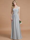 A-Line/Princess V-neck Chiffon Floor-Length Sleeveless Bridesmaid Dresses TPP0005466