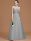 A-Line/Princess Bateau Sleeveless Floor-Length Applique Tulle Bridesmaid Dresses TPP0005365