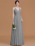 A-Line/Princess Spaghetti Straps Sleeveless Floor-Length Ruched Chiffon Bridesmaid Dresses TPP0005507