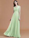 A-Line/Princess V-neck Sleeveless Floor-Length Lace Chiffon Bridesmaid Dresses TPP0005542