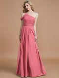 A-Line/Princess One-Shoulder Floor-Length Chiffon Sleeveless Bridesmaid Dresses TPP0005381