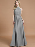 A-Line/Princess Scoop Chiffon Sleeveless Floor-Length Bridesmaid Dresses TPP0005455