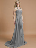 A-Line/Princess Halter Sleeveless Chiffon Sweep/Brush Train Bridesmaid Dresses TPP0005446