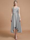 A-Line/Princess V-neck Satin Asymmetrical Sleeveless Bridesmaid Dresses TPP0005395