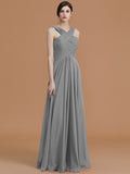 A-Line/Princess Halter Sleeveless Floor-Length Ruched Chiffon Bridesmaid Dresses TPP0005501