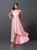 Sheath/Column Sleeveless High Low Silk like Satin Bridesmaid Dresses TPP0005141