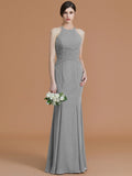 Trumpet/Mermaid Halter Sleeveless Floor-Length Ruched Chiffon Bridesmaid Dresses TPP0005544