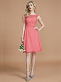 A-Line/Princess Bateau Sleeveless Lace Short/Mini Chiffon Bridesmaid Dresses TPP0005467