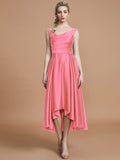 A-Line/Princess V-neck Satin Asymmetrical Sleeveless Bridesmaid Dresses TPP0005395