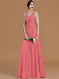 A-Line/Princess V-neck Sleeveless Floor-Length Beading Chiffon Bridesmaid Dresses TPP0005456