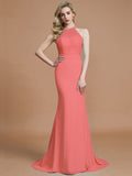 Trumpet/Mermaid Sleeveless Scoop Sweep/Brush Train Chiffon Bridesmaid Dresses TPP0005142