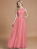 A-Line/Princess Scoop Sleeveless Floor-Length Chiffon Bridesmaid Dresses TPP0005421