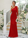 Sheath/Column Silk like Satin Bowknot One-Shoulder Sleeveless Floor-Length Bridesmaid Dresses TPP0004917