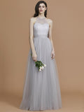 A-Line/Princess Halter Sleeveless Floor-Length Ruffles Tulle Bridesmaid Dresses TPP0005376