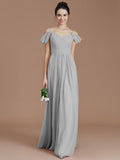 A-Line/Princess Off-the-Shoulder Sleeveless Ruched Floor-Length Chiffon Bridesmaid Dresses TPP0005324