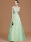 A-Line/Princess Bateau Sleeveless Floor-Length Applique Tulle Bridesmaid Dresses TPP0005365