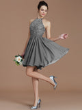 A-Line/Princess Halter Sleeveless Lace Short/Mini Chiffon Bridesmaid Dresses TPP0005132