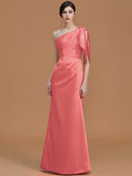 Trumpet/Mermaid One-Shoulder Sleeveless Floor-Length Ruched Satin Bridesmaid Dresses TPP0005353