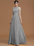 A-Line/Princess Halter Sleeveless Floor-Length Ruched Chiffon Bridesmaid Dresses TPP0005325