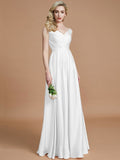 A-Line/Princess V-neck Sleeveless Ruched Floor-Length Silk like Satin Bridesmaid Dresses TPP0005430