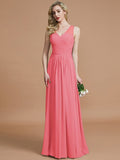 A-Line/Princess V-neck Chiffon Floor-Length Sleeveless Bridesmaid Dresses TPP0005466