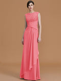 Sheath/Column Jewel Sleeveless Floor-Length Lace Chiffon Bridesmaid Dresses TPP0005461