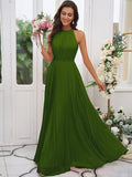 A-Line/Princess Chiffon Ruffles Halter Sleeveless Floor-Length Bridesmaid Dresses TPP0004922